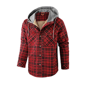 Winter Super Thick Canvas Patchwork Plaid Hooded Stand Collar Streetwear <b>Jacket</b> Customize 100% Cotton Unisex - Product Image 3