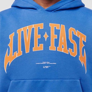 Sweat à capuche graphique oversize en molleton bleu roi, épais, à épaules tombantes, avec imprimé lettres, vente en gros - Product Image 6