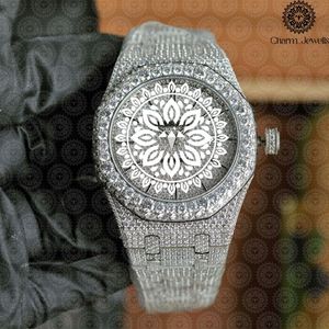 Charm_Jewels Reloj de lujo para hombre con incrustaciones de diamantes, poligonal, de acero inoxidable, analógico, de cuarzo, con cierre plegable, 42 mm - Product Image 6