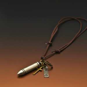 <b>Titanium</b> Steel Silver Bullet Pendant Necklace for Men & Boys with Adjustable Pure Leather Cord - Product Image 6
