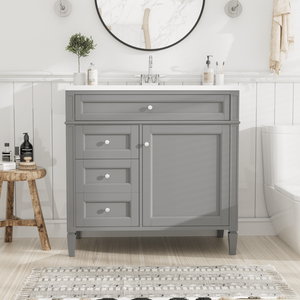 Mobile bagno moderno da 36 pollici con lavabo integrato, 2 cassetti e cassetto a ribalta, mobiletto contenitore per bagno con lavabo singolo - Product Image 4