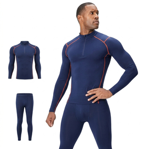 Ensemble de sport thermique à manches longues pour homme, col montant, fermeture éclair quart, idéal pour la course et l'entraînement - Product Image 5