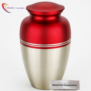 Classic Two Tone Brass Cremation Urn for Human Ashes Red & Gold Funeral Memorial Urns Metal Burial Keepsake Decorative <b>Jars</b> Urns - Product Image 1