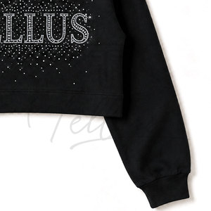 Sudadera de punto casual de otoño para mujer, de manga larga, cuello redondo, top corto, ajuste holgado, estampada, con pedrería frontal para entrenamiento - Product Image 3