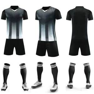 Ensemble d'uniformes de football sublimés pour hommes, maillot à col en V à manches courtes, dégradé noir et blanc, polyester respirant, vêtements de football - Product Image 1