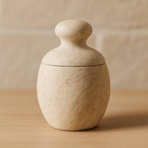 Ensemble de salle de bain en travertin artisanal, décoration rustique minimaliste en pierre, accessoires de salle de bain en pierre naturelle, style spa - Product Image 3