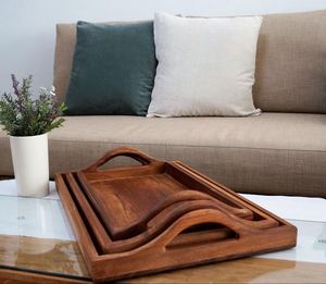 Plateau de service en bois massif fait à la main, plateau de petit-déjeuner avec poignées latérales pour café, thé, collations, décoration de table à manger - Product Image 6