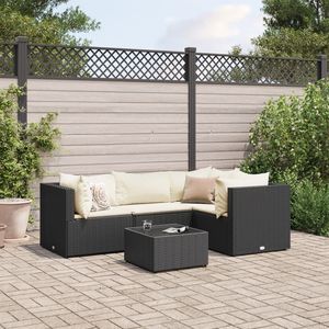 Set da 5 pezzi in Poly Rattan nero con cuscini eleganti mobili da esterno - Product Image 1