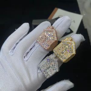 925 Sterling <b>Silver</b> Lab Grown Iced Out Baguette Moissanite Square Signet <b>Ring</b> Hip Hop Luxury <b>Statement</b> Jewelry Unisex - Product Image 2