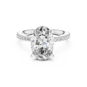 Anillo de compromiso con diamante de laboratorio de corte ovalado de tres quilates, oro sólido de dieciocho quilates, halo oculto, banda unisex de lujo. - Product Image 5