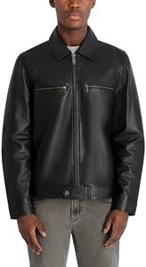 Blouson moto en cuir noir pour homme, fermeture éclair sur le devant, col rabattable, coupe classique, couleur unie, vêtement d'extérieur décontracté, idéal pour l'automne - Product Image 5