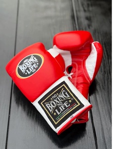 Customized Red and White No Boxing No Life Real Cowhide Leather Lightweight Full Finger Breathable Boxing <b>Gloves</b> Lace-Up - Product Image 6