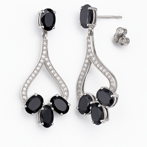Pendientes de Plata de Ley de Primera Calidad con Baño de Rodio, Diseño Étnico con Engaste de Garra, Únicos con Ónix Negro y Circonita Cúbica, Joyería para Boda - Product Image 4
