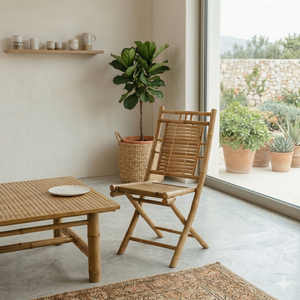 Silla Plegable de Bambú Rústica al por Mayor, Respaldo Sólido, Estructura Estable, Asiento Natural Duradero, Muebles para Interiores y Exteriores, Hecho en Vietnam - Product Image 1