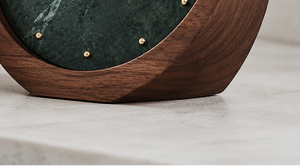 Minimalist Circular Wood Desk <b>Clock</b> With Green Marble Face Silent Quartz Movement - Product Image 3
