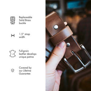 Ceinture pour homme en cuir de vachette de haute qualité, boucle carrée en cuivre, double couture, tressée, 35 mm, texture fine, usage quotidien décontracté - Product Image 2