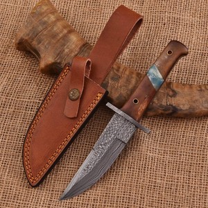 Cuchillo de caza de acero de Damasco con hoja de espiga completa y mango de hueso de camello, 9 pulgadas de largo - Product Image 6