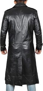 Manteau long pour homme en laine véritable avec manches en cuir, style universitaire, avec fausse fourrure - Product Image 4