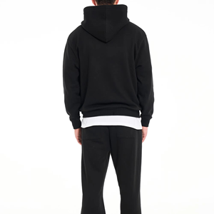 <b>Men's</b> Black Hooded Zip-Up Sweatshirt Full Sleeve Solid Color Casual Tracksuit Top with Side Pockets Regular Fit Midweight Cotton - Product Image 2