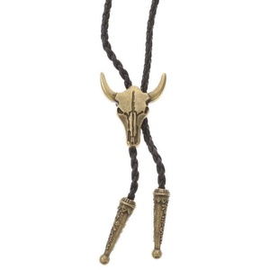 Retro Alloy Bolo Tie with Opal Stone-Adjustable Genuine Leather Cowboy Necktie for Men & Boys - Product Image 3