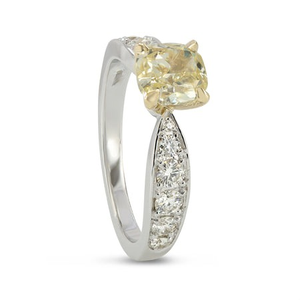 Fancy Yellow <b>Cushion</b> Cut Diamond 14K White Gold Diamond Ring With Pave Side Diamonds Women's Jewelry - Product Image 2