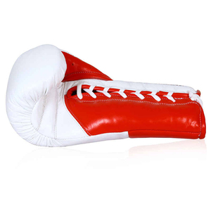 Gants de boxe en cuir blanc et rouge avec fermeture à lacets pour adultes, équipement d'entraînement - Product Image 3