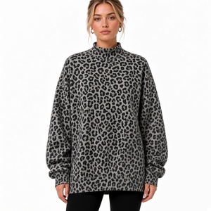 Sweat-shirt à col montant rayé rose pour femme, à manches longues, surdimensionné, tricoté, 100% coton, pull décontracté, haut tendance pour tous les jours - Product Image 2