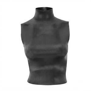 Camiseta sin mangas de punto acanalado verde menta para mujer, cuello redondo, color sólido, transpirable, ecológica, estilo formal, corta - Product Image 6