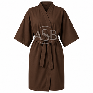Robes de salon personnalisées avec logo, résistantes à l'eau et à l'eau de Javel, pour coiffeurs, unisexes, noires, en polyester, style kimono. - Product Image 4