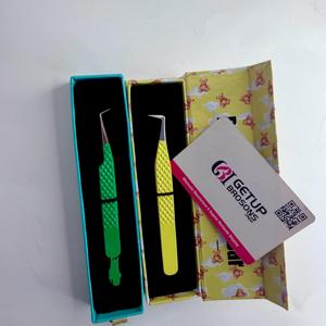 Pince à cils professionnelle de haute qualité, motif personnalisé jaune-vert, en acier inoxydable de précision, marque privée, 90 pinces à cils - Product Image 5