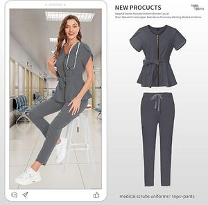 Tenue d'infirmière médicale d'hôpital à manches courtes en mélange coton-polyester, col en V, pour femme, best-seller - Product Image 3