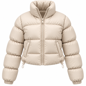 Veste matelassée courte pour femme, couleur unie, col montant, manches longues, manteau d'hiver chaud, léger, en polyester pour l'extérieur - Product Image 1