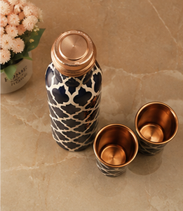 Luxury Moroccan Print Vacuum <b>Flask</b> Gift Set Stainless Steel Thermal Water Bottle with <b>2</b> <b>Cups</b> Premium Insulated Travel <b>Flask</b> Set - Product Image 5