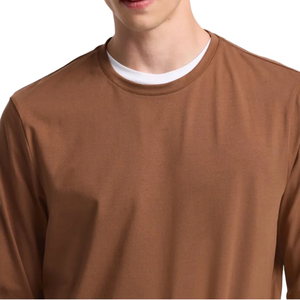 เสื้อยืดแขนยาวคอกลมผู้ชาย สีพื้น ผ้าฝ้าย 100% คุณภาพดีที่สุด ทรงปกติ สีน้ำตาล รับสั่งทำสีได้ - Product Image 4