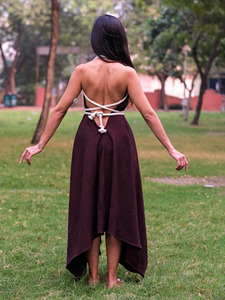 Robe longue bohème élégante à col halter en coton biologique et lin respirant, collection 2026, prix usine - Product Image 2