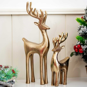 Ensemble de 2 sculptures de cerfs pour table, décoration de bureau, nouvelle arrivée, sculpture de cerfs en aluminium finition or et nickel pour la maison - Product Image 1
