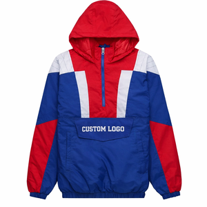 Custom Logo <b>Men's</b> Windproof <b>Jacket</b> Color Blocking Hooded <b>Half</b>-<b>Zip</b> Sporty Autumn Wear Front Pocket Design - Product Image 1