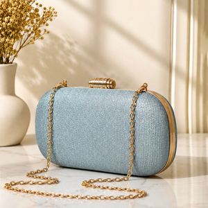 Sky Blue Shimmer Pearl Handle Embroidery Diamond Lattice Magnetic Closure Elegant <b>Clutch</b> up 1L Women <b>Wedding</b> Celebration - Product Image 2