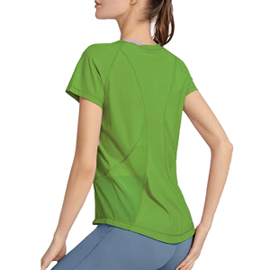 T-shirt ajusté à manches courtes et col rond pour femme, avec empiècements en maille, respirant, anti-humidité et séchage rapide, idéal pour le sport - Product Image 2