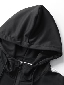 Conjunto de Sudadera con Capucha y Pantalones Deportivos para Hombre, Diseño Color Block, Logotipo Frontal, Blanco y Negro, Transpirable, Otoño - Product Image 4