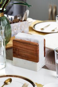 Porte-serviettes en bois et pierre pour table à manger, support pour papier absorbant pour cuisine, bureau, décoration de la maison, organisateur de table moderne - Product Image 5