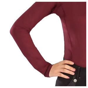 Haut de base équestre pour femme à manches longues et col montant, couleur unie, respirant, en coton élasthanne extensible, avec ceinture imprimée, séchage rapide, pour l'équitation - Product Image 3