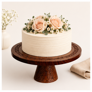 Soporte para Pastel de Madera de Nogal Hecho a Mano de Primera Calidad con Intrincados Tallados de Hojas, Pedestal Decorativo para Exhibición de Postres, para Decoración de Bodas - Product Image 6