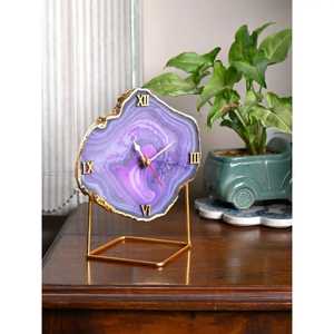 Globe Style Roman Numeral <b>Table</b> <b>Clock</b> Elegant Gold Stand Wooden Base Vintage Inspired Analog Timepiece Home Office Accent - Product Image 6