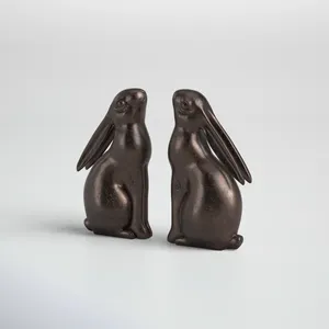 Porte-livres en bronze faits à la main en forme de lapin, décoration animale pour table, salon, thème Pâques, 2 pièces, style rustique - Product Image 2