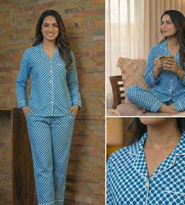 Indigo Cotton Block Print Pajama Set <b>for</b> <b>Women</b> Soft Breathable Two Piece Nightwear Wholesale Supplier India Export - Product Image 2