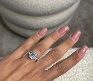 Modern emerald cut halo <b>diamond</b> <b>ring</b> with brilliant <b>diamond</b> surround luxury bridal engagement anniversary fine jewelry design - Product Image 5