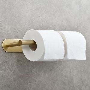Adhesive Stainless Steel Towel and Toilet Paper Holder for 2 Roll Brushed Gold Lengthened Design - Product Image 3