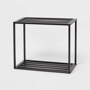 Minimal Black <b>Shoe</b> Rack Dual Level Open <b>Storage</b> Organizer Space Saving Design Strong Stable Frame Compact Modern <b>Entryway</b> Unit - Product Image 1