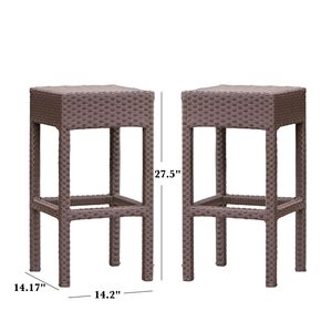 Set di 2 sgabelli da bar senza schienale in rattan PE marrone scuro per esterni, comode sedie - Product Image 3